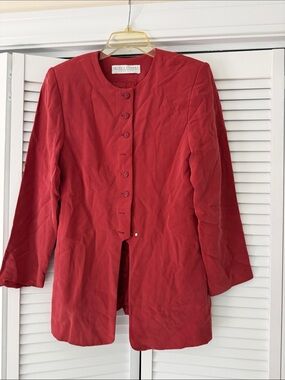 Vintage Valerie Stevens Crimson Collarless Button-Front Blazer